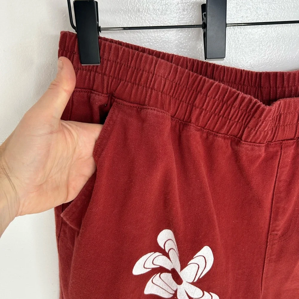 Cider Jeans Red Denim Cotton Flower Print‎ Wide Legs Pants Size 4XL Boho 40x27